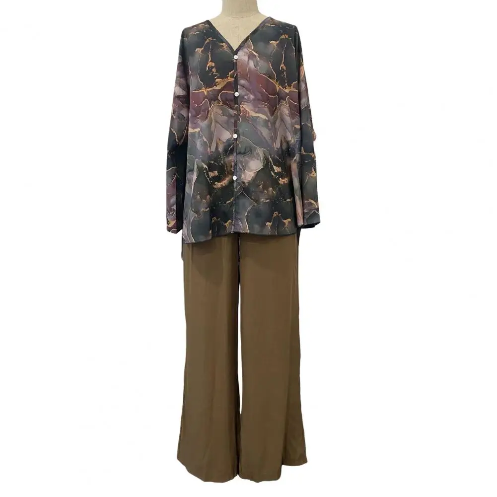 Женский комплект из топа и брюк рубашка с длинным рукавом V-образным вырезом