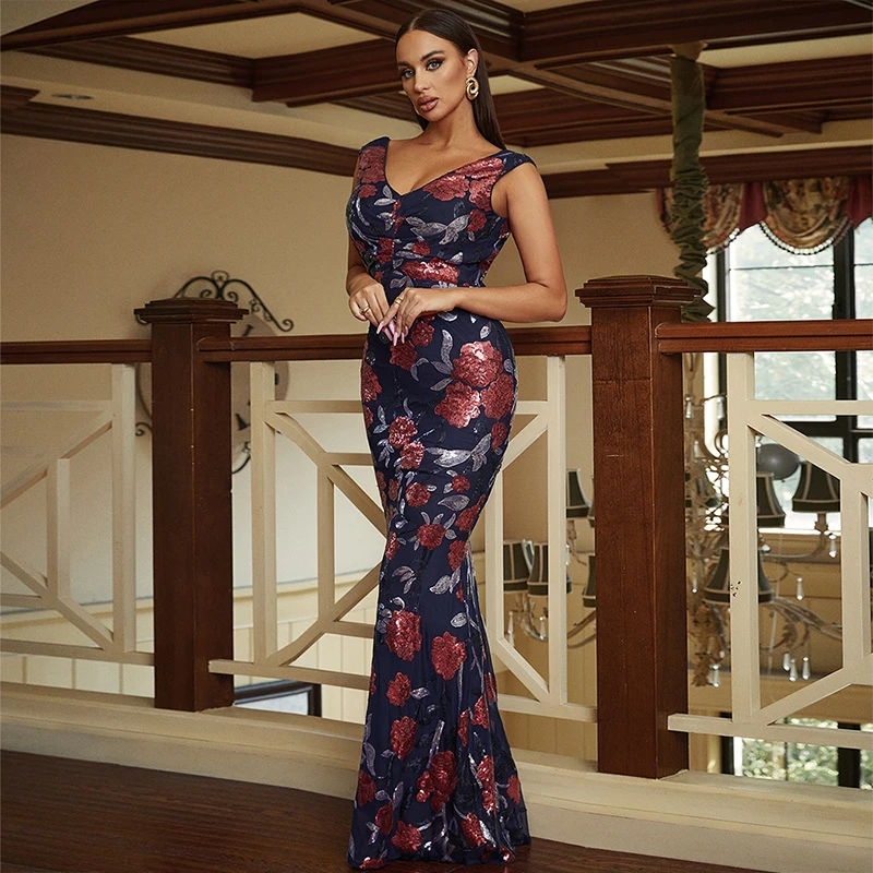 Женское вечернее платье без рукавов с V-образным вырезом и открытой спиной