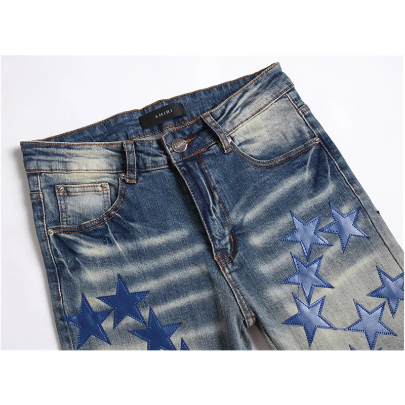 Punk  Jeans Men 2022 New Self-cultivation Elastic Force Trousers Five-pointed Star Embroidery Ripped Pencil Pants Female Autumn