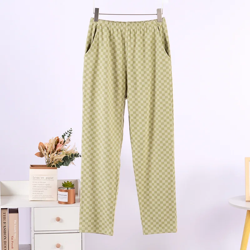 Fdfklak Spring Autumn Plaid Sleepwear Pant For Women New Casual Pajamas Pants Loose Loungewear Thin Velvet Pyjama Trousers