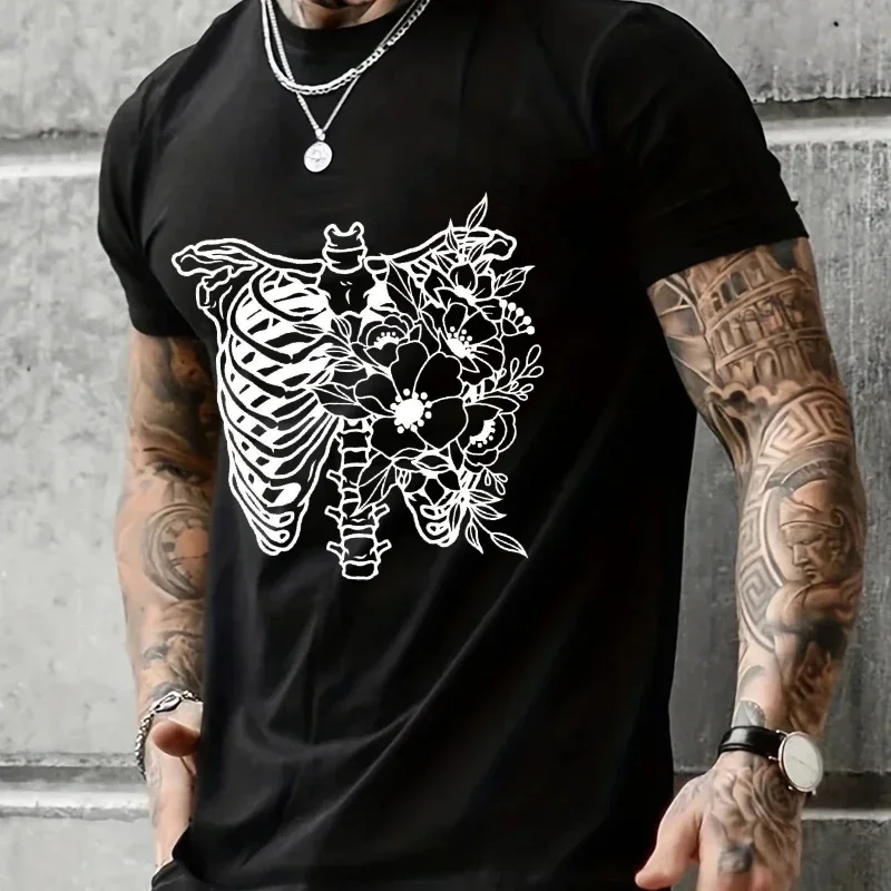 Мужская футболка с цветочным принтом коротким рукавом и круглым вырезом