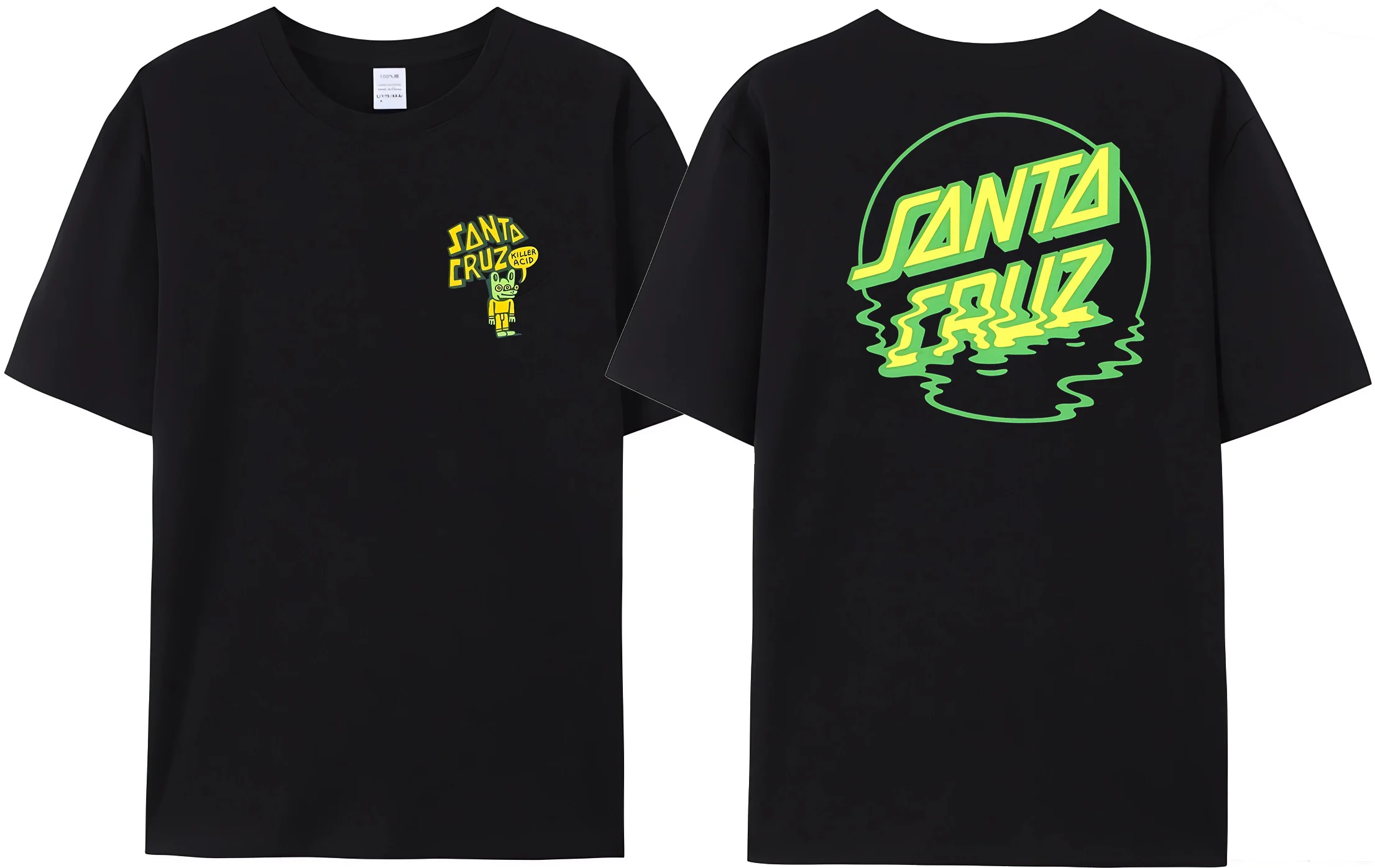 

New Men's Santa Tidal Dot Cruz Summer T-shirt double sided print high quality 100% cotton hip hop reflection pattern tops