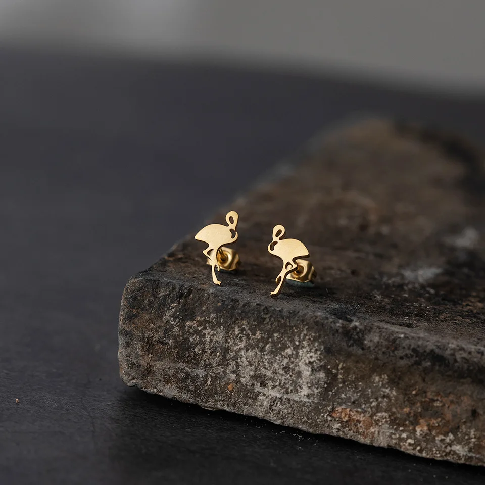 

TULX Stainless Steel Stud Earring Cute Small Flamingo Earrings Bird Animal Earrings For Women Girls Ear Jewelry Accessories