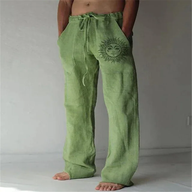 

European and American men's wide leg pants with 3D printed summer men's straight drawstring beach pants for outdoor sports