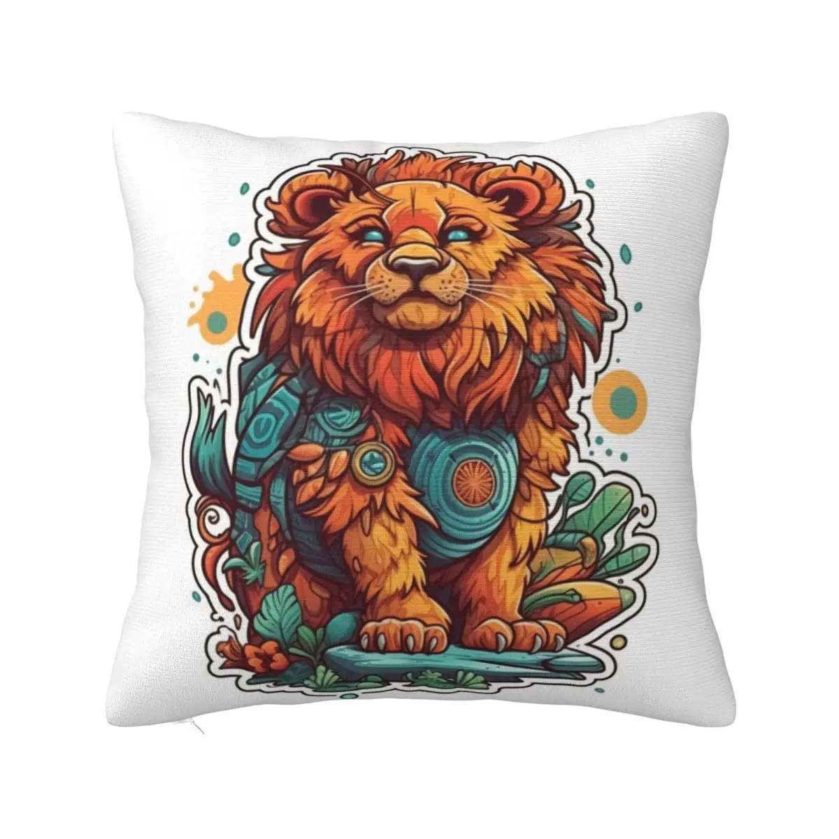 

Lion Pillow Case Cartoon Nature Style Polyester Hugging Pillowcase Zipper Summer Colored Cover