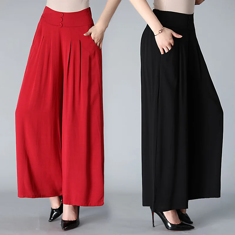 

Брюки женские с широкими штанинами, модные штаны для женщин среднего возраста, свободные эластичные танцевальные штаны с завышенной талией, летние драпированные брюки