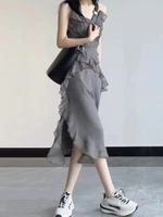 womens summer slit casual dresses for women 2022 beach asymmetrical office lady flounced edge vestido dress