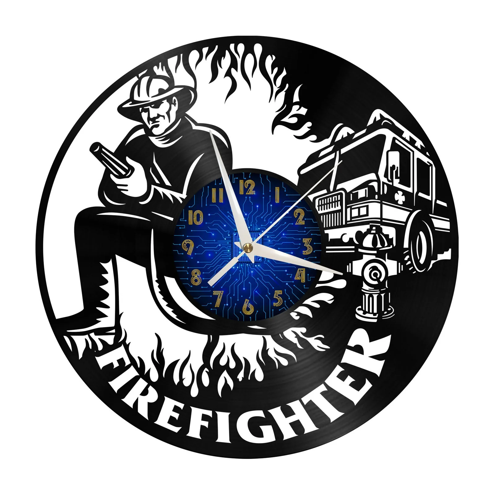 

Fire fighter 4 Vinyl Record Wall Clock for Kitchen Wall Decor Wall Art