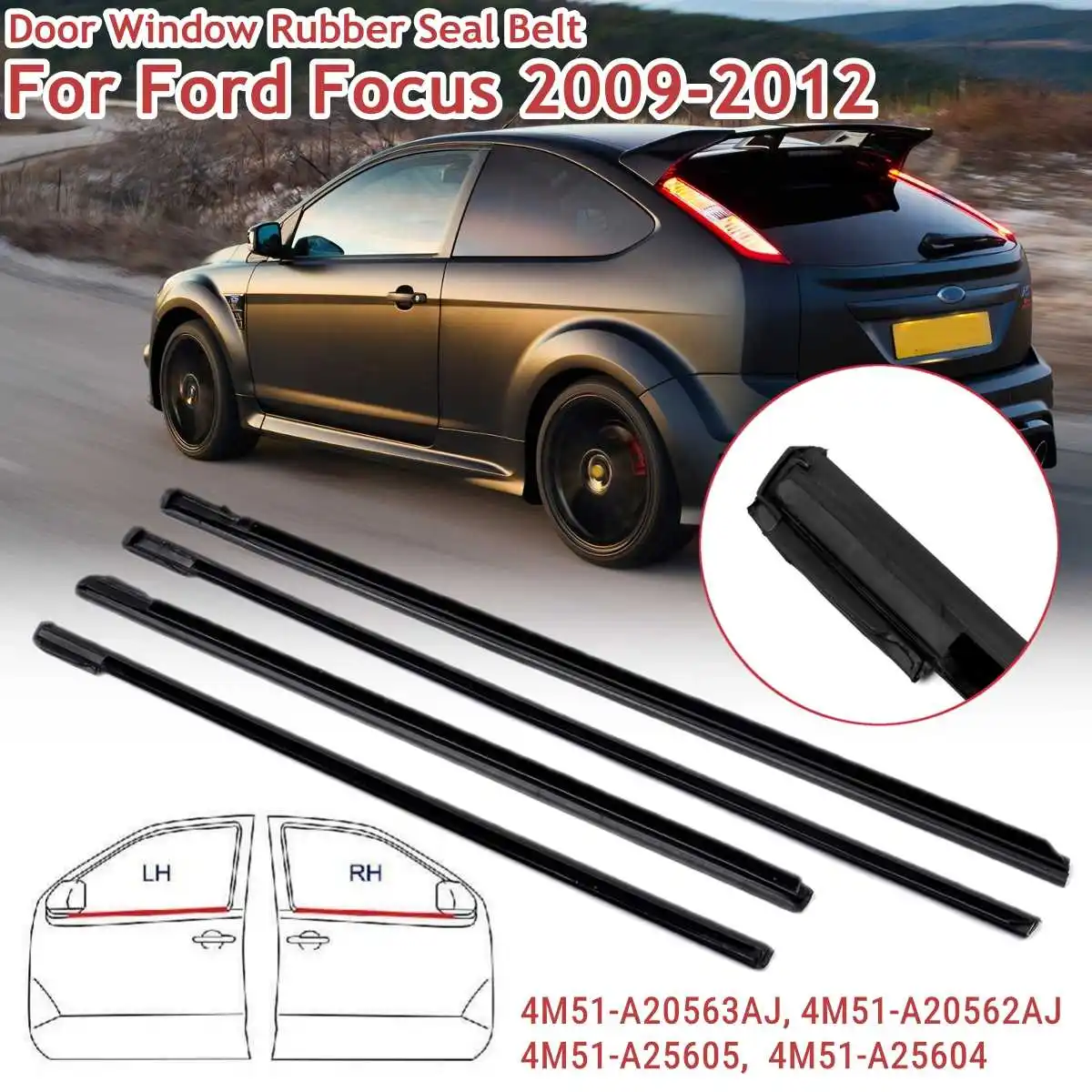 

Новинка 4 шт. резиновые полосы для уплотнения окна автомобиля уплотнительная полоса для Ford Focus 2009-2012 наружная лента для уплотнения окна молд...