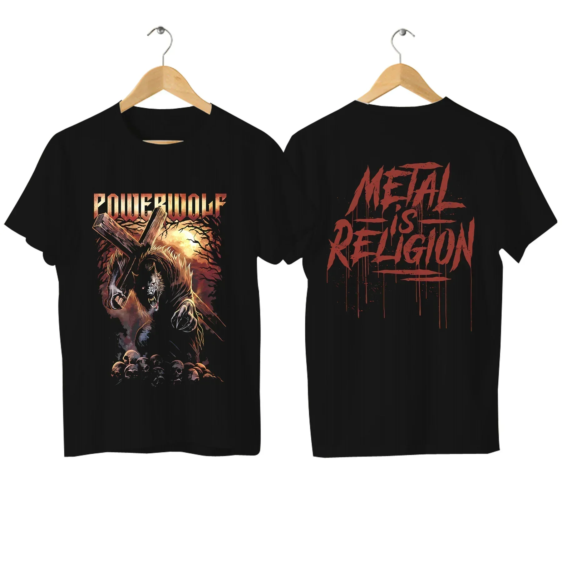 Фото Мужская Повседневная футболка с принтом Powerwolf, удобная дышащая уличная футболка оверсайз с графическим принтом «Via bolosa» №1