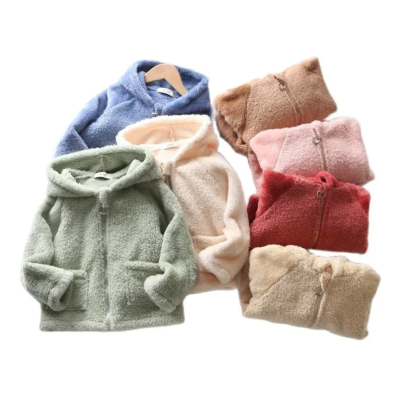 

Young Children Fleece Jacket Baby Boys Girls Autumn Winter Kids Hooded Faux Fur Outerwear Windbreaker Teen Clothes Warmer Coats
