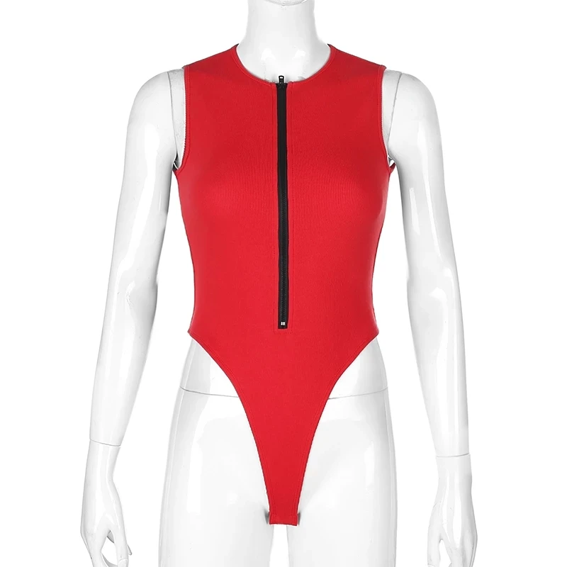 Women Fashion Sexy Sleeveless Indie Bodysuit Bodycon Body Basic Zipper Skinny Tank Top Summer Solid Bodysuits Jumpsuit One Piece