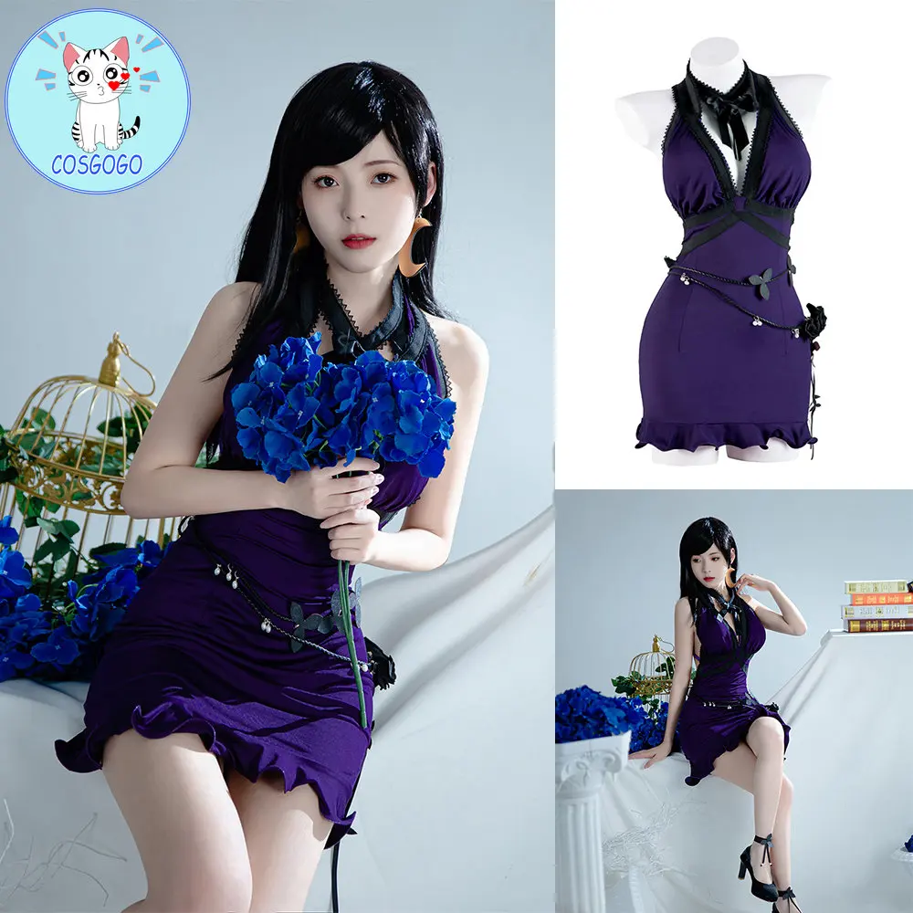 

Game FF7 Remake Tifa Cosplay Costume Women Dress Tifa Lockhart Blue Dress Sexy Party Costume Halloween