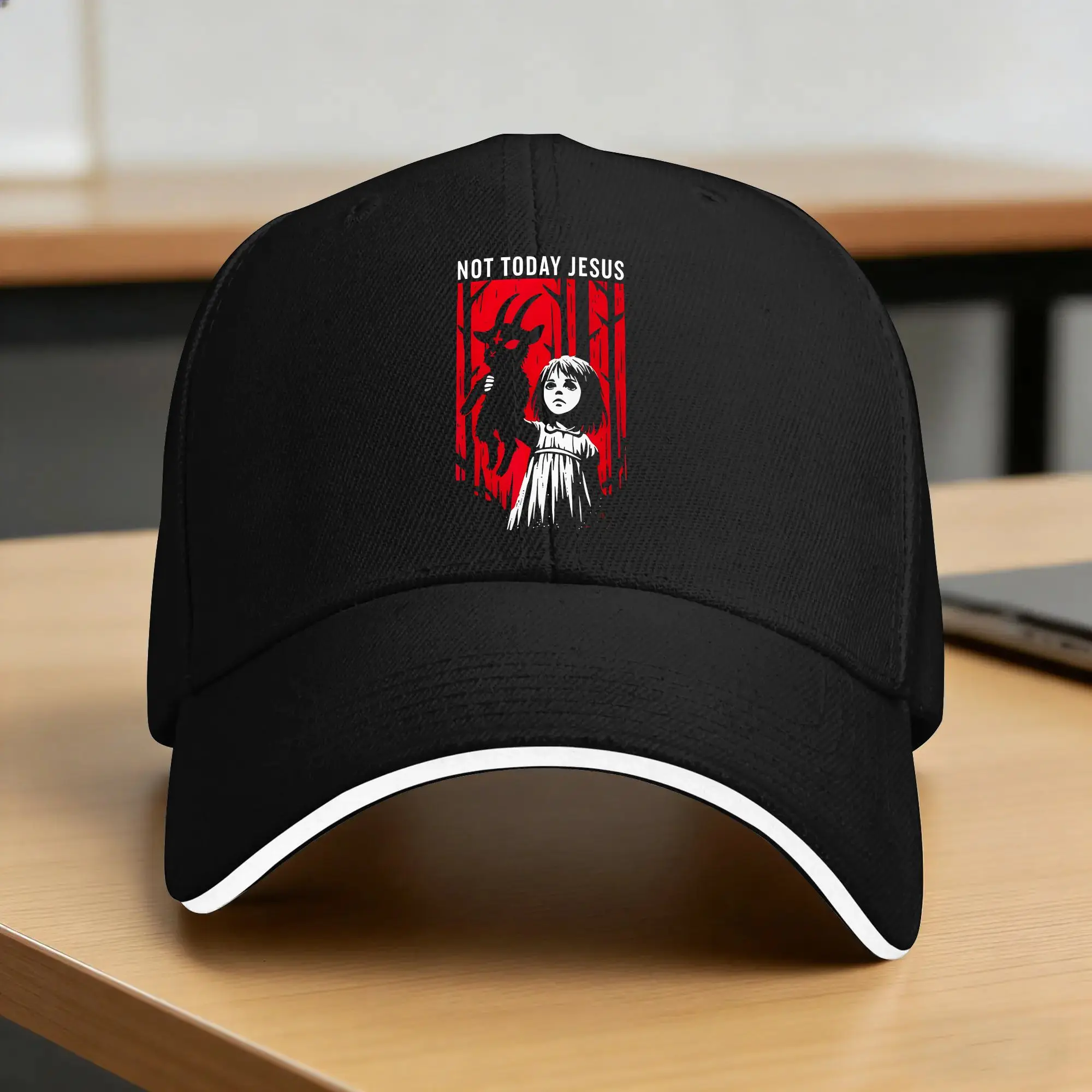 Фото Бейсболка Sun Baseball Cap Not Today Jesus в готическом стиле с принтом, вдохновленным темным искусством, милая и необычная, в стиле хип-хоп, оптовая продажа, повседневная, для активного отдыха, спортивная кепка-снепбэк №1