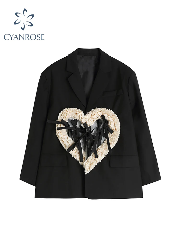 Женский блейзер с длинным рукавом черная Повседневная Свободная куртка