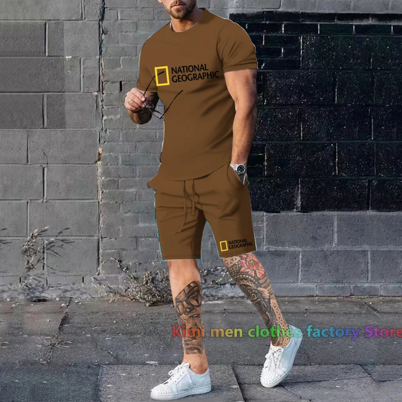 Summer Men Tracksuit Fitness Jogging suit Sports Shorts Outfits Streetswear Suit National Map Print T-Shirt+Shorts 2-Piece Sets