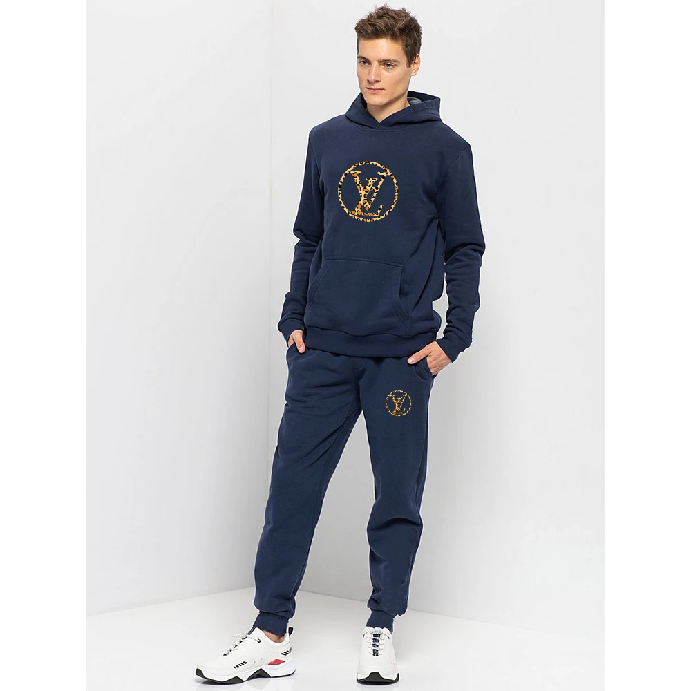 

Men's and Women's Activewear Outfit Printed Hoodie + Pants Casual Solid Color Sweater Suit K-pop Streetwear Clothing