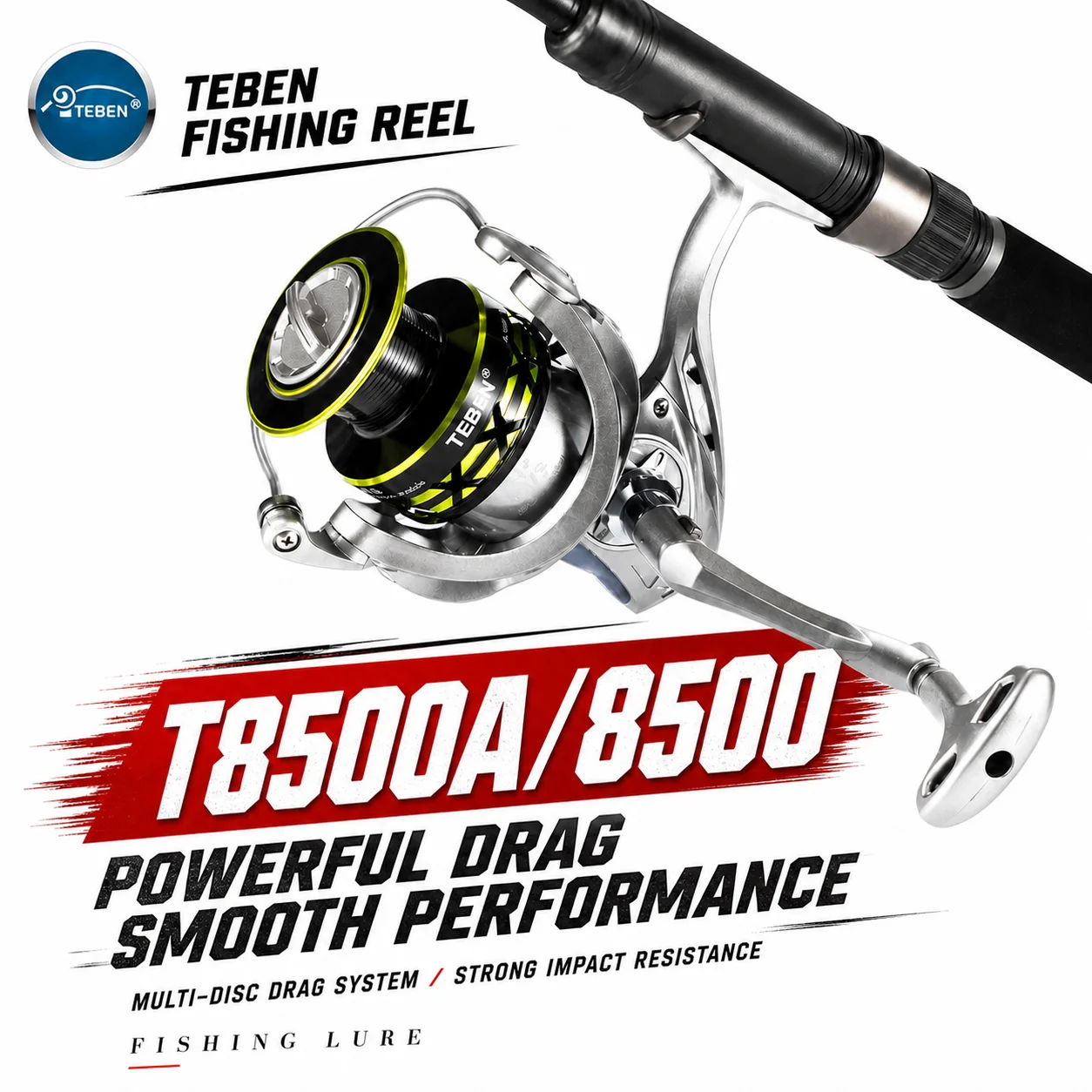 Фото TEBEN T8500A T8500 Спиннинговая рыболовная катушка с цельнометаллической головкой, для дальнего заброса, для морской рыбалки, с металлической катушкой, складная. №1
