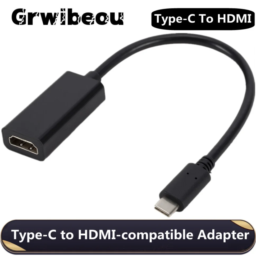 Grwibeou USB Type-c to HDMI-compatible Adapter USB 3.1 USB C HD Conversion Cable For Mobile Phone Notebook Connected TV Monitor