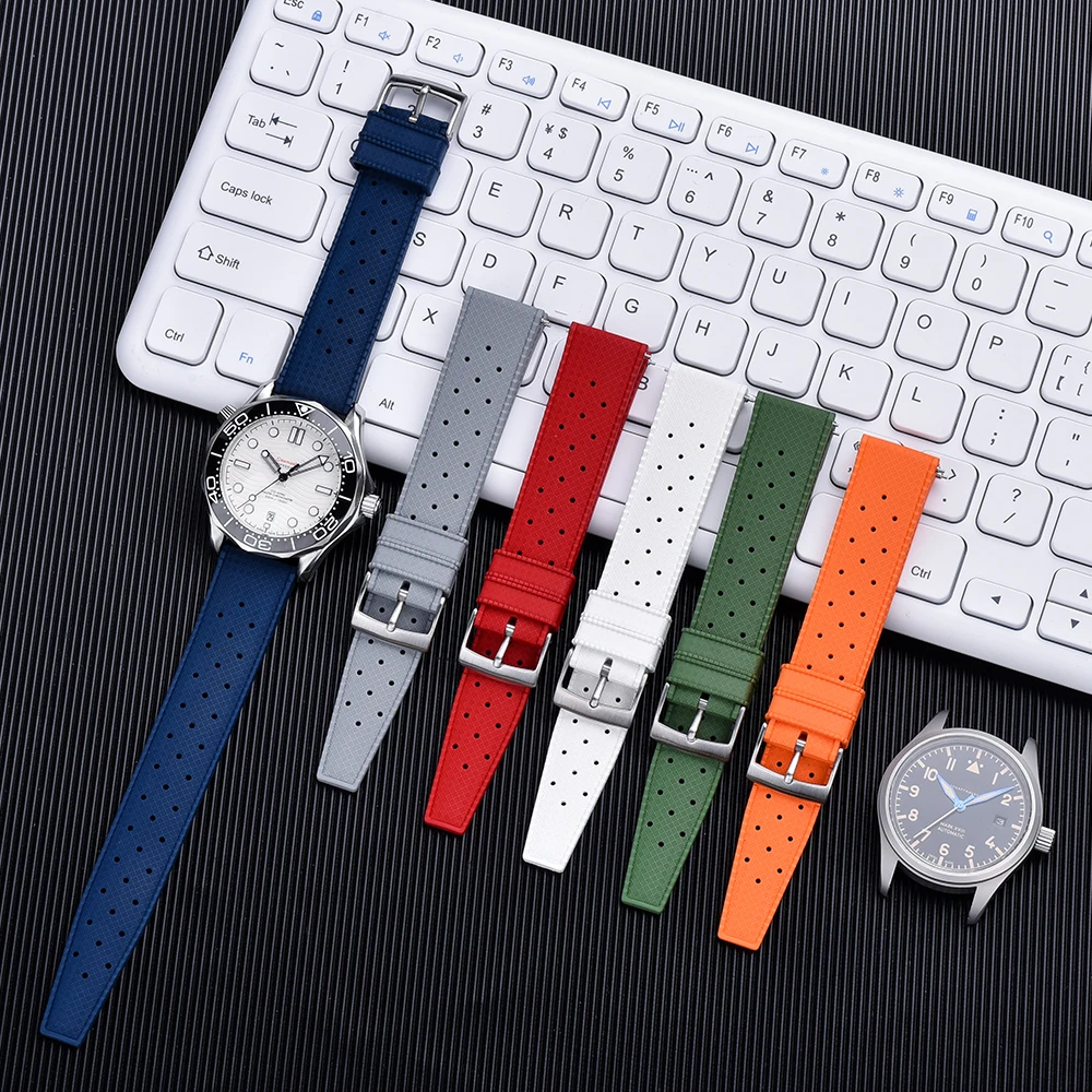 High Quality FKM Tropical Strap 20mm 22mm For Omega/Tudor/Seiko Diving Watches New Quick Release Fluororubber Rubber Watch Band