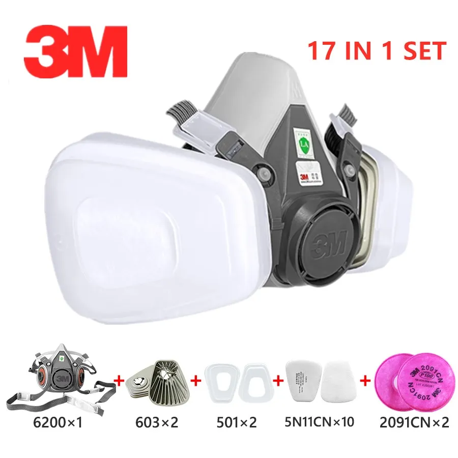 

3M 6200 Пылезащитная маска, полулицевой респиратор, промышленная смола, маски для защиты от распыления краски 603, адаптер, много фильтров 5N11 2091