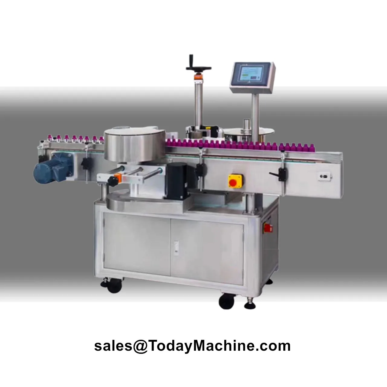 Фото Автоматическая машина для двусторонней этикетировки круглых бутылок самоклеящимися этикетками №1