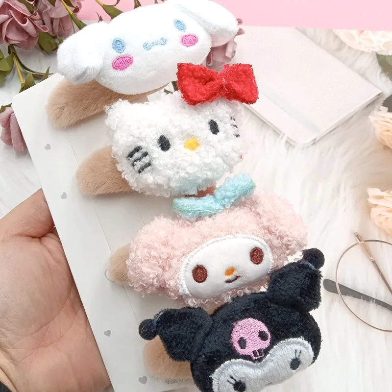

Милые плюшевые заколки Sanrios из аниме Hellokittys Kuromi MyMelody Cinnamoroll PurinDog милые Мультяшные аксессуары для волос подарок для девушки