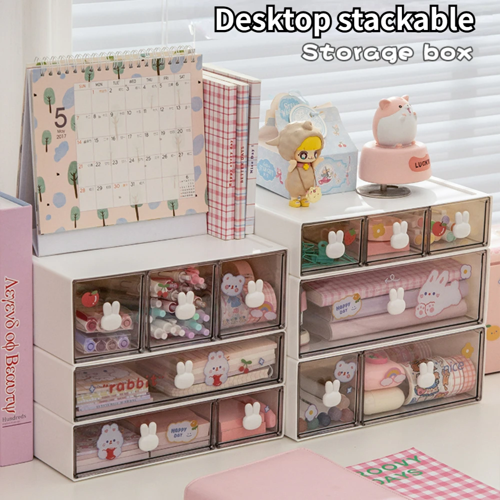 

Desktop Storage Box Organizer Transparent Drawer Free Combination Plastic Desk Makeup Cosmetic Storage Organizer Box Rack Kawaii
