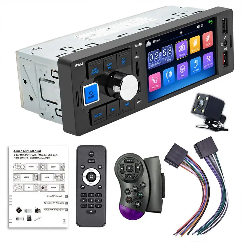 

Беспроводное автомобильное радио с цифровым дисплеем, автомобильное беспроводное радио, универсальное однодиновое автомобильное стерео радио с экраном 4 дюйма