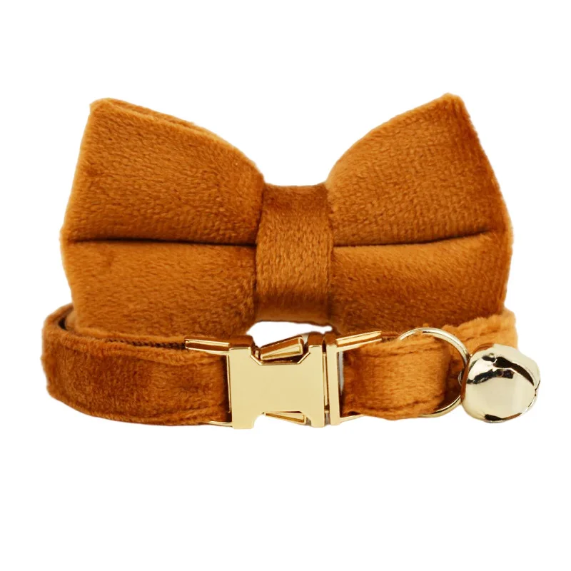 

Antique color Velvet Cat Collar with Bell Removable Bow Tie Collar for Small Dogs Personalized Name Luxury Pet Accessories Gift