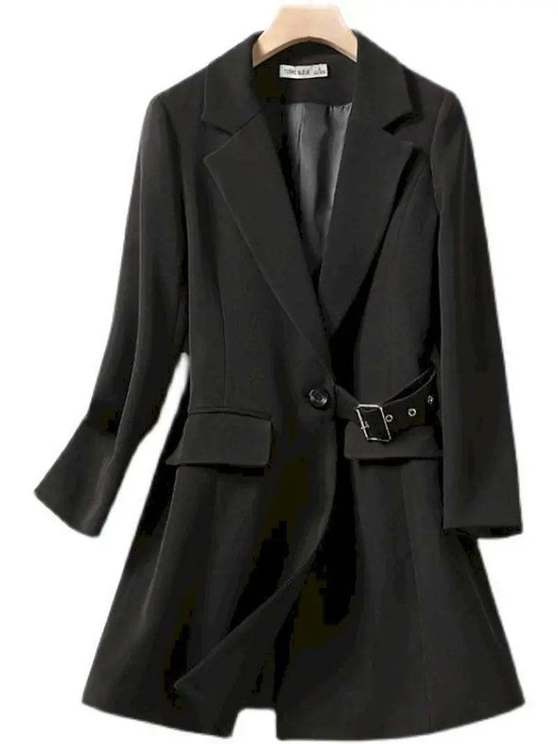 

Blazer Women Fashion Belt Spliced Blazer New Lapel Long Sleeve Loose Fit Jacket Fashion Tide Spring Autumn2022Black Jacket Women