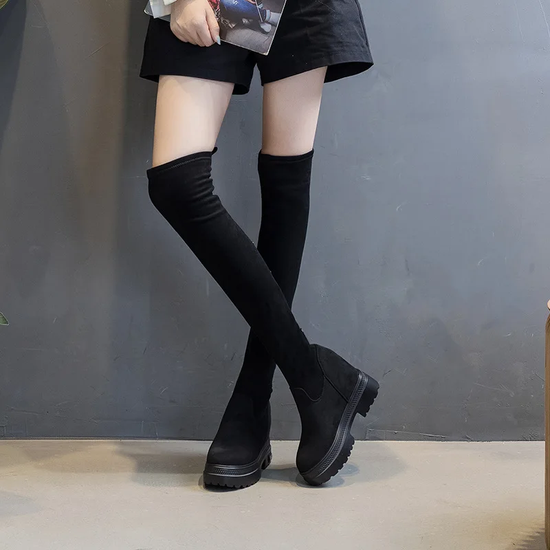 

Youth Shoes for Women Boots Women Sneakers Internal Height Increase Female Shoes Girl Slim Over Knee Elastic Boots Size 34-39
