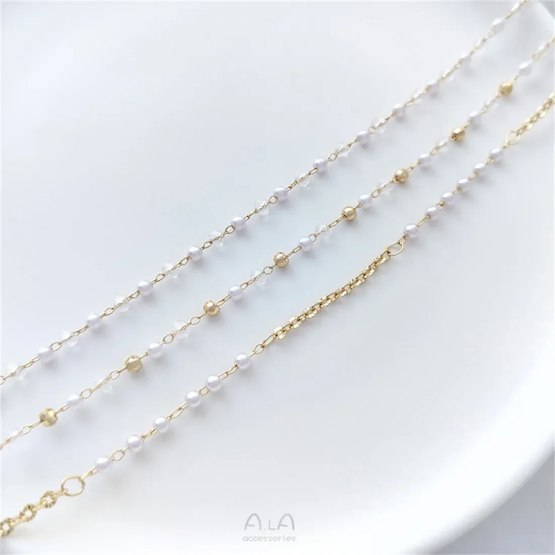 Искусственный жемчуг из 14-каратного золота золотые бусины хрустальные цепочки