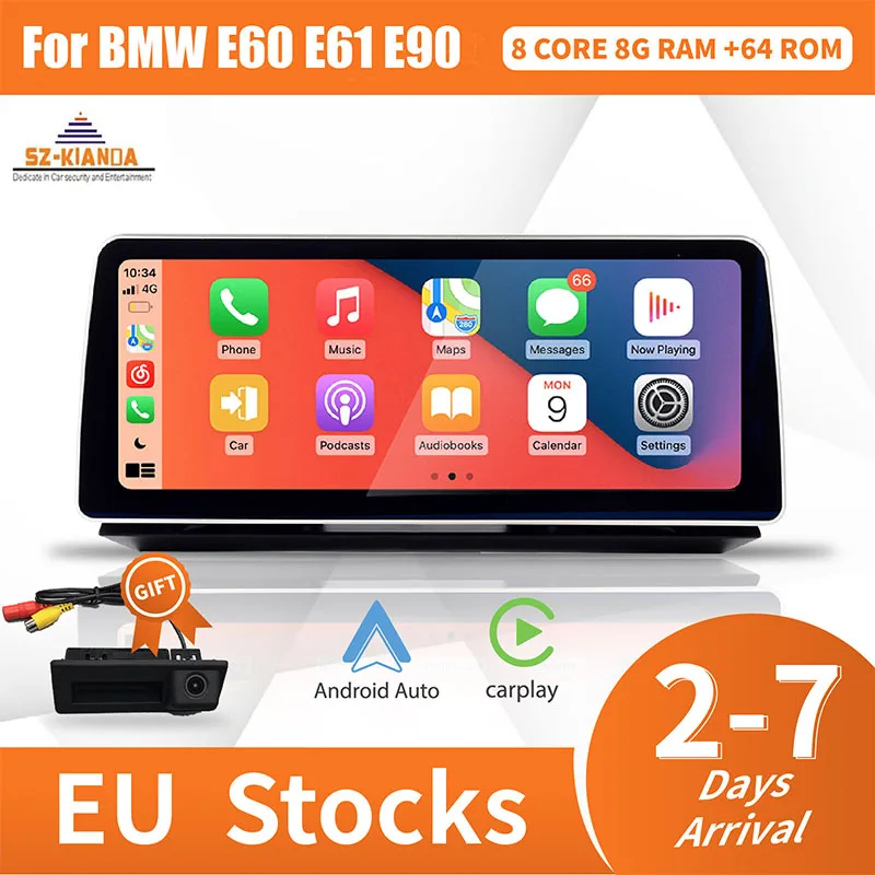 12.3" Wireless Carplay Android Autoradio GPS Display for BMW 5 Series E60 E61 E63 E64 E90 E91 E92 CCC CIC 4G Wifi Steering Wheel