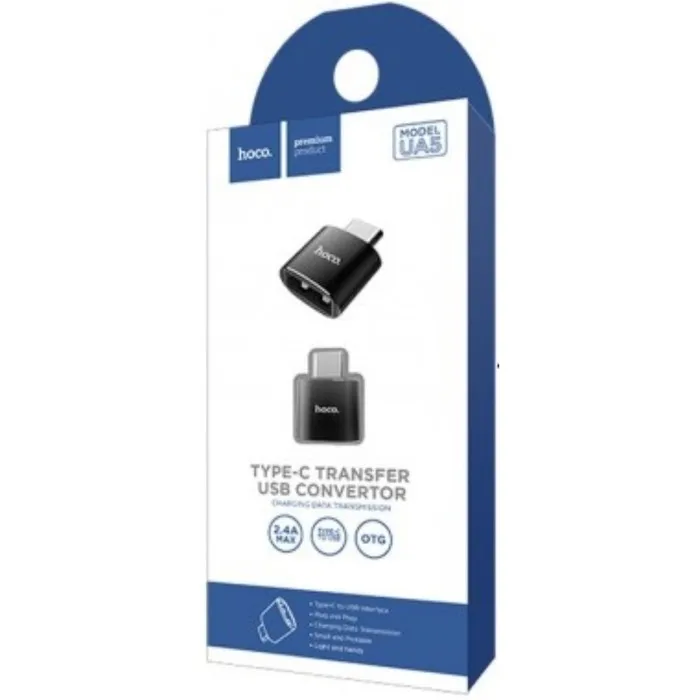Адаптер Hoco UA5 Type-C - USB поддержка OTG металл черный |