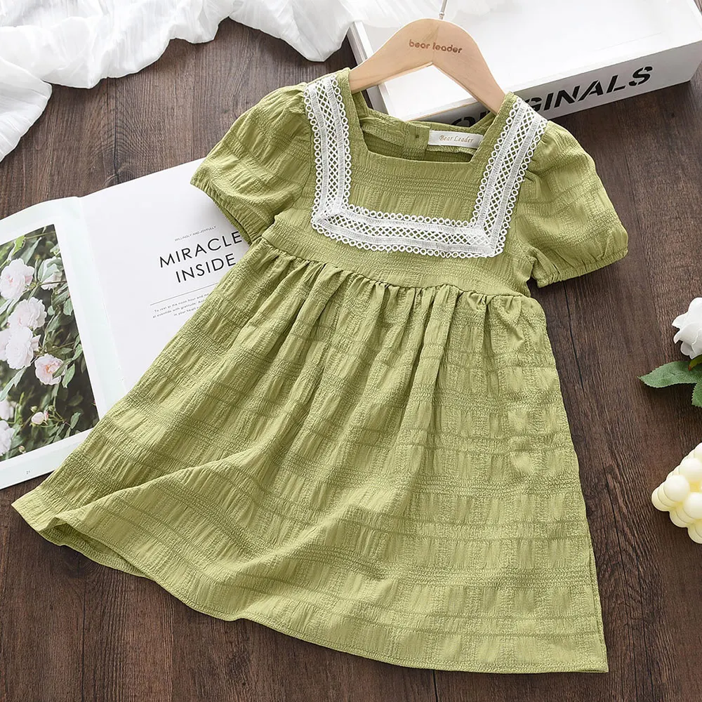 

Hot Sale Girls Dresses 2022 Summer Kids Dresses Green Cute Pleated Princess Dresses Baby Dresses Girls Solid Color Kids Dresses