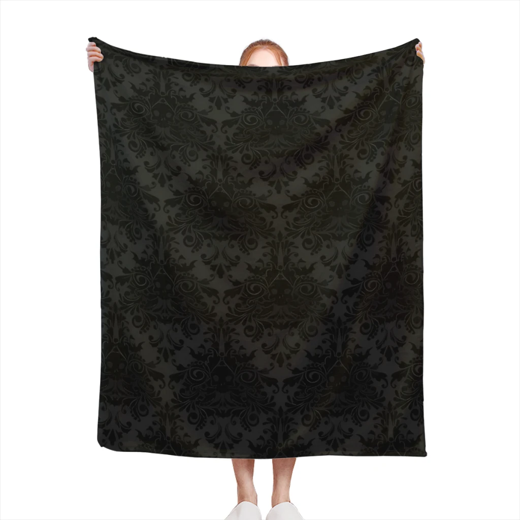 Одеяло серое дамасское с рисунком черепа портативный мягкий плед фланцем для
