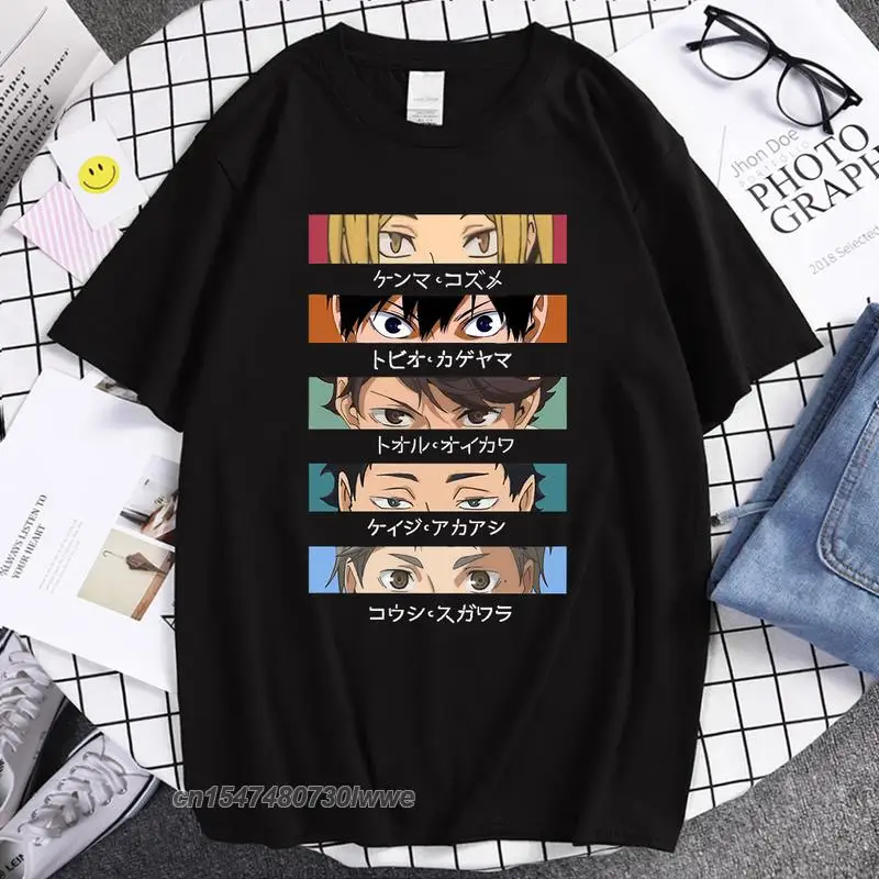 

Haikyuu Humorous Eyes Cartoon Tee Shirt Men Japan Anime Fashion T Shirt Brand Casual Loose Tops Male Hip Hop Harajuku T-Shirts