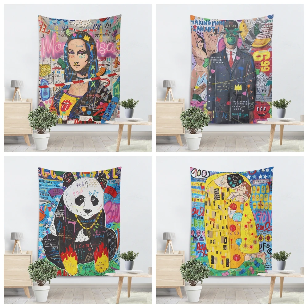 Street Graffiti Art Anime Tapestry Wall Hanging Beach Towel Cartoon Famous Decor Panda Printed Witchcraft Supplies tapiz