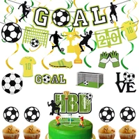 football party cake topper banner cartoon boy soccer cupcake topper flags birthday theme party dessert baking decoration supplie