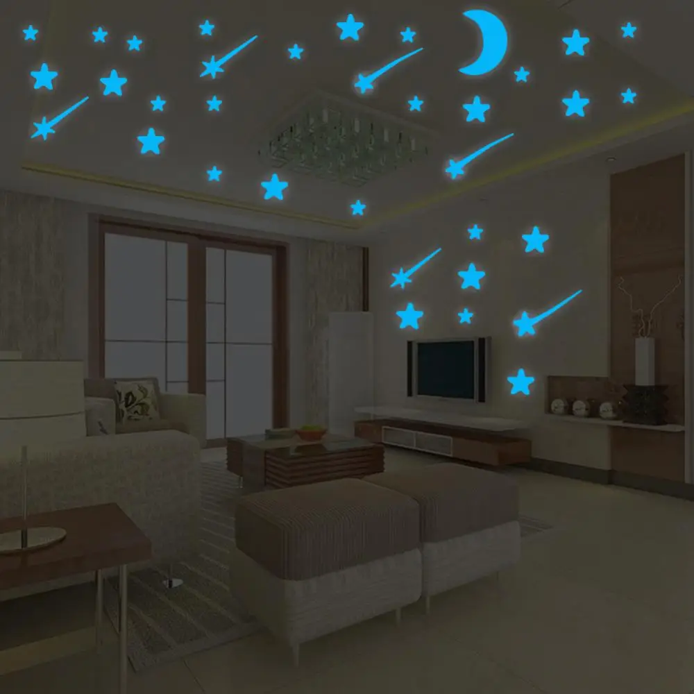 

Meteor Moon Wall Stickers Glow In The Dark Energy Storage Fluorescent Luminous Wall Art Decor Kids Living Room Decoration