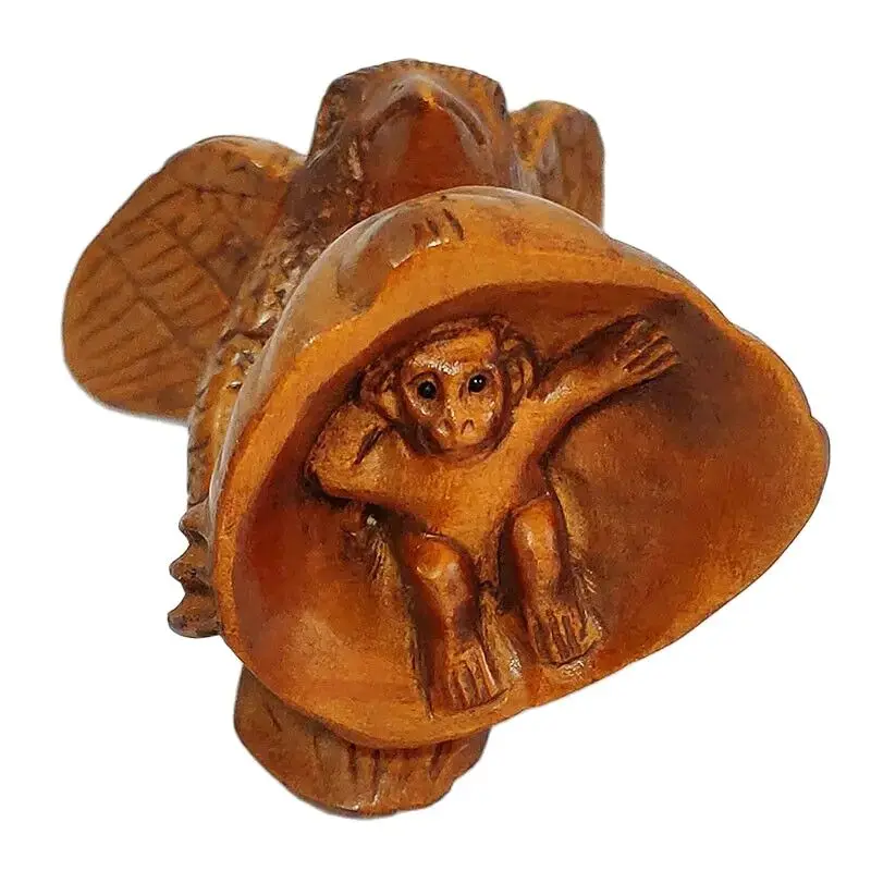 RS245 2 дюйма ручная резка японская фигурка самшит Орел и обезьяна скульптура