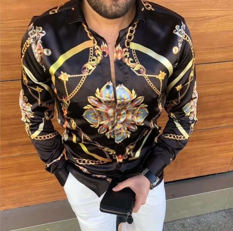 

Fashion Man Baroque Lapel Button-down Shirt Printed Designer Dress Fancy Banquet Club Style