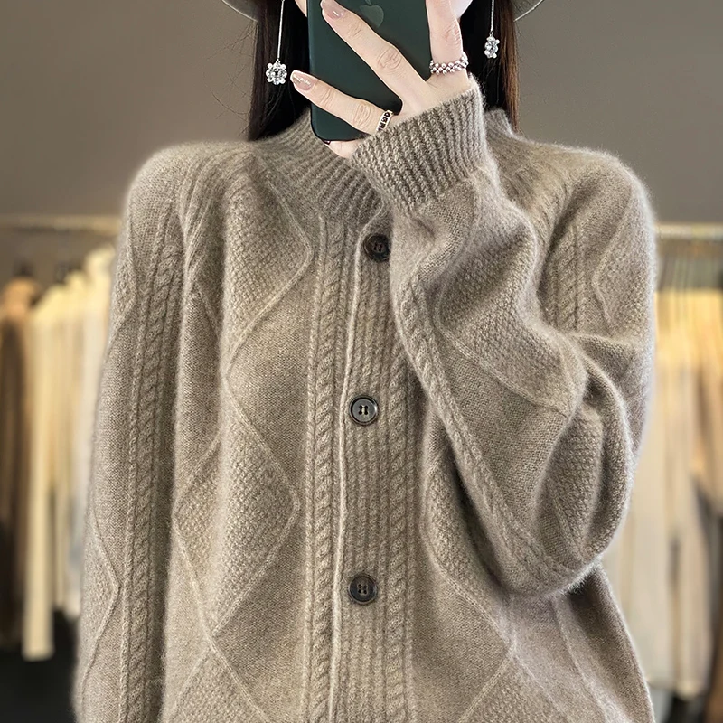 Осень/зима новый модный однотонный кардиган из 100% мериносовой шерсти с