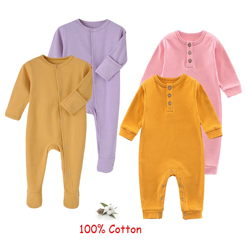 INS Ribs New Fashion Baby Rompers Long Sleeved 100% Cotton Girl Boy Sleepsuits Newborn Sleepers Infantil Clothes Roupa De Bebe