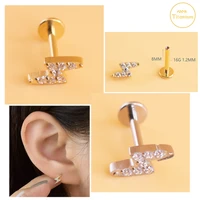 1pc f136 titanium lip nail 16g zircon internally threaded ear studs earrings ear cartilage helix piercing fashion body jewelry