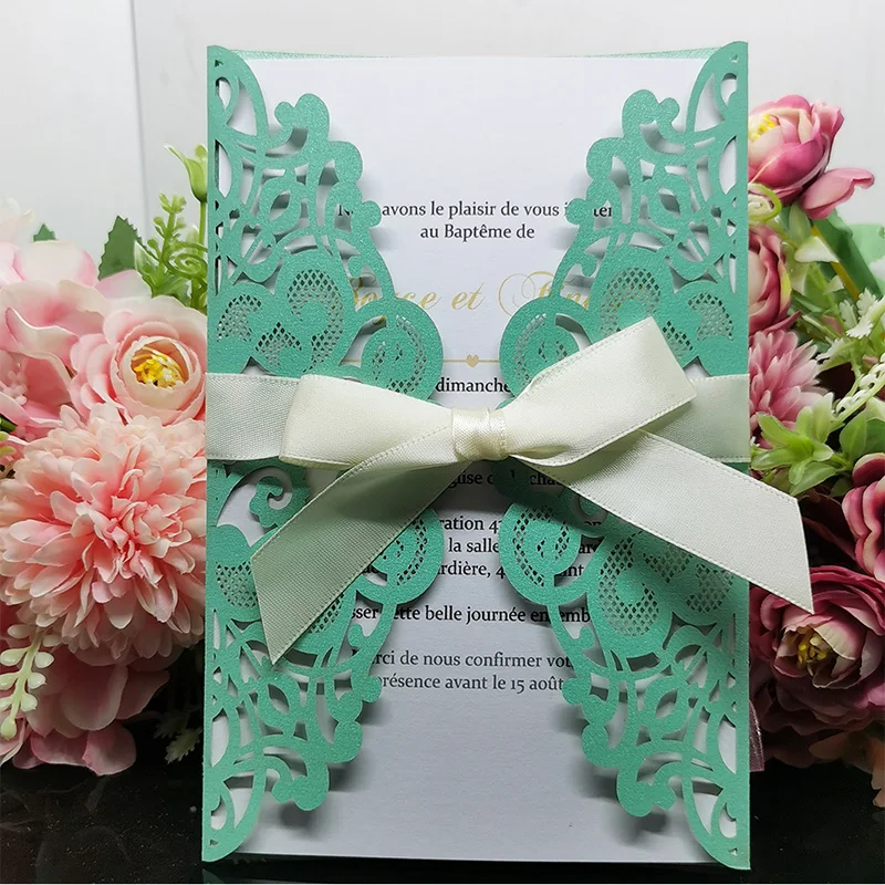 

10pcs Invitation Card Wedding Invitations Multiple Colors Greeting Cards Gift Card with Envelope and Ribbon for Party Decoration