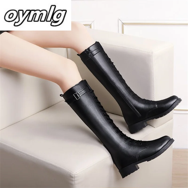 

2023 New Autumn/Winter Lace Up Square Heel High Boot