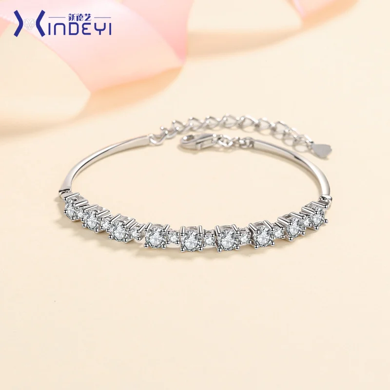 

100% Real S925 Silver Bracelet Women's Volleyball Diamond Jewelry Inlaid with d Color Mozanite Bracelet for Women's Live Broadca