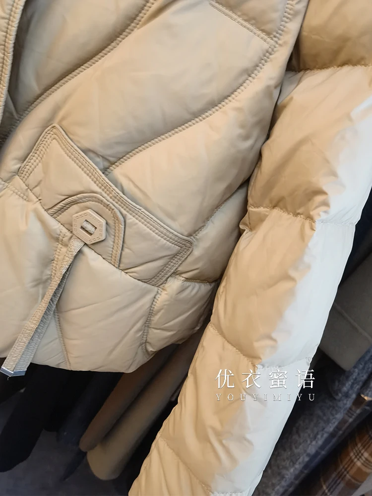 C7 Fashion Stand Collar Short Down jacket 90 Duck down Slim fit Sweet Pocket Slimming Outerwear 2024 Winter Girl